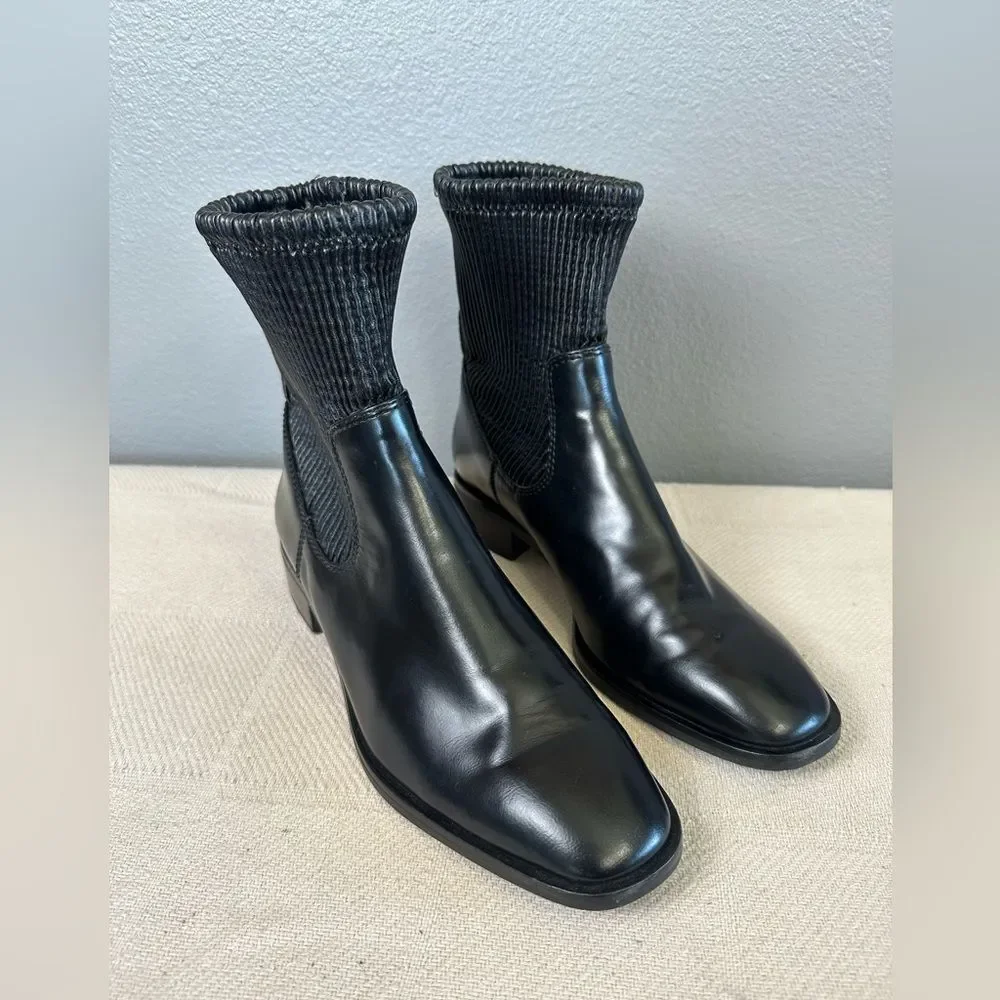 Louise Et Cie Stretch Ankle Boots Black Leather Size 7.5
